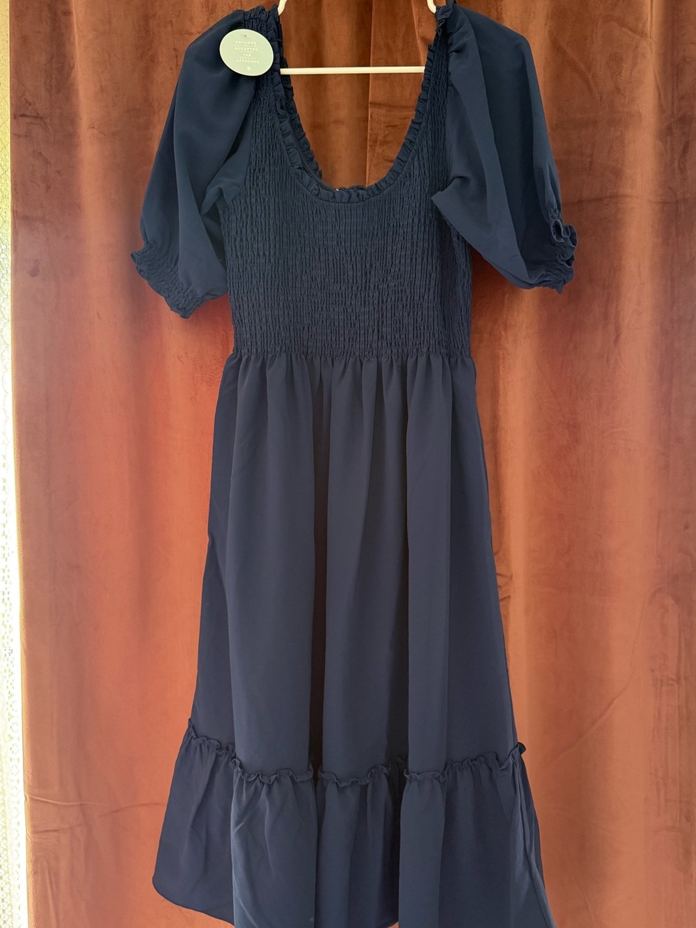 NWT Hill House smocked Louise nap dress, Navy Blue Crepe, Size Medium
